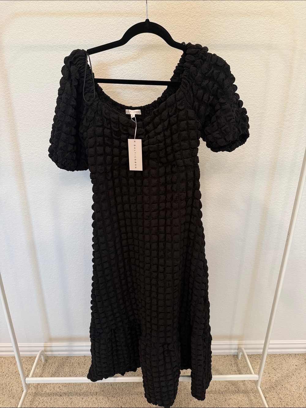 Baltic Born Black Textured Puff-Sleeve Maxi Dress